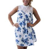 Beachwear Summer Dress Women Sleeveless Blue Floral Printed