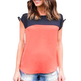 Summer Blouse Sexy Lady Vest Top Sleeveless Patchwork Shirt Casual Crop Tops Orange Pink Shirt