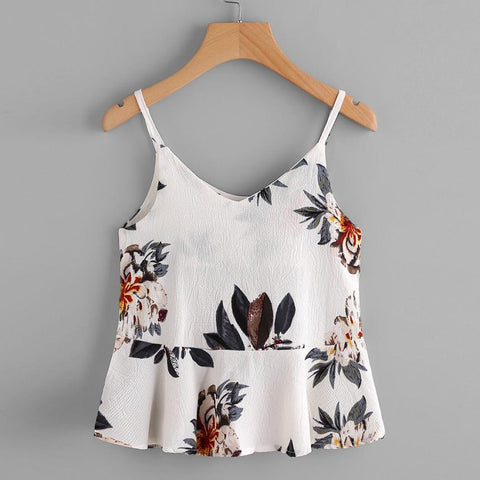 2017 Summer Chiffon Floral printing Blouse Women Casual Sleeveless