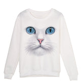 Women 3D Beads Cat Sweatshirt O Neck Pullovers Long Sleeve Blouse Tops