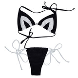 Women Two Piece Bikini Set Triangle Halter Neck Color Block Padded Bandage Low Waist Sexy Swimsuit